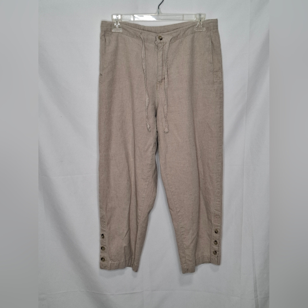 Columbia Cropped Linen Pants with Pockets Drawstring Waist Size Small